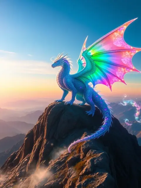 Crystal dragon on a mountain peak — epic fantasy AI art created with LUNA AI art generator from text