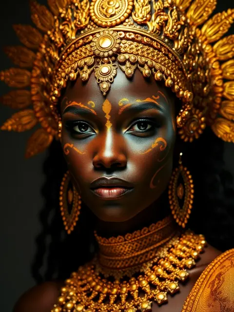 AI-generated portrait of an African queen with gold jewelry — fashion AI art by LUNA portrait generator