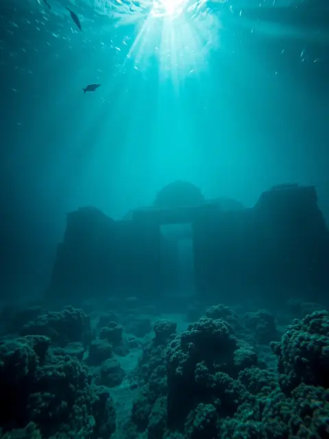 Ancient sunken temple ruins underwater — cinematic AI artwork generated by LUNA AI art generator app