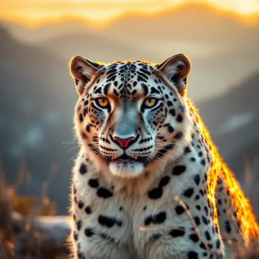 Photorealistic AI-generated image of a snow leopard in mountains created with LUNA text to image app